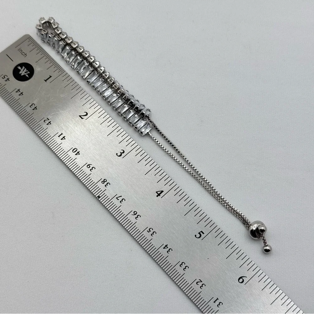 Diamond Look Swarovski Crystal Silver Baguette Bolo Tennis Bracelet New Sparkle